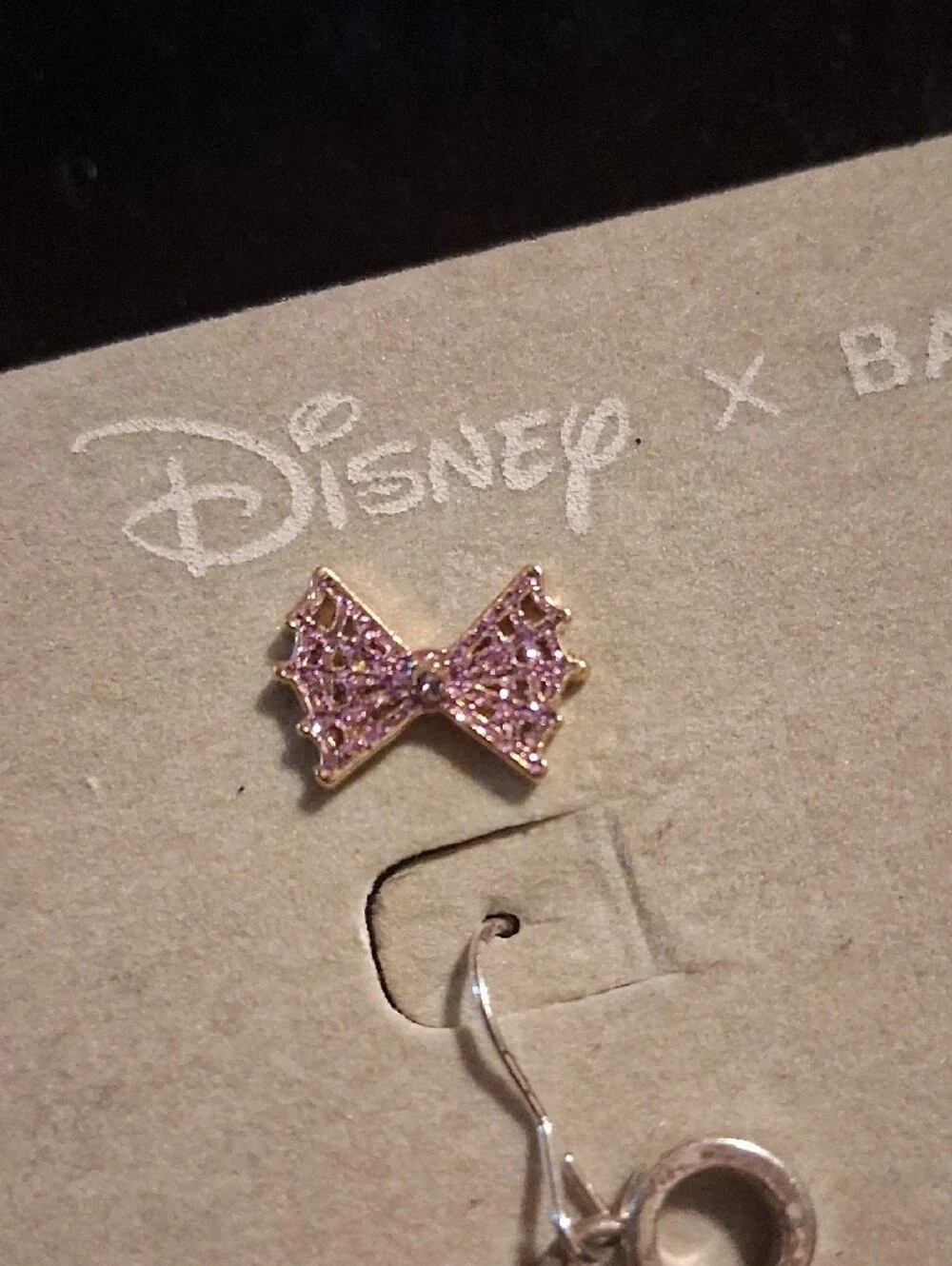 BaubleBar Kids Pink Bow with Silver Mickey Drop Earrings